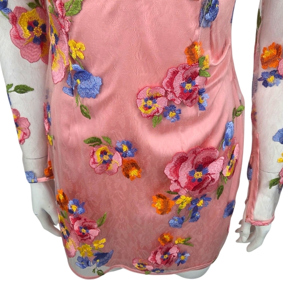 For Love & Lemons Percy Mini Dress Sheer Coquette Womens Small Pink Floral Fairy - Picture 7 of 15
